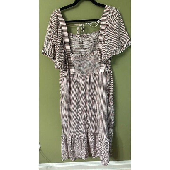 Babydoll Maxi Dress Size XXL Milkmaid Embroidered Red White & Blue Smocked - Picture 2 of 12